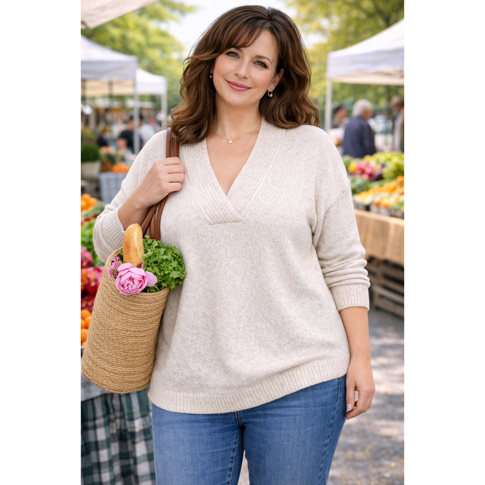 J Jill Cream V-Neck Sweater Size L Petite